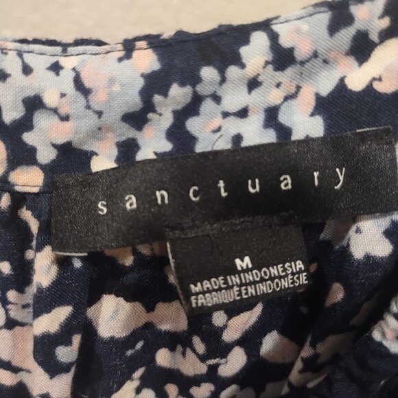 Women's Floral Long Sleeve Top Navy Off the Shoulder Style Size Medium - Picture 3 of 4